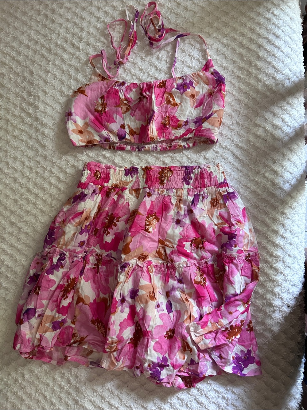 Floral Pink Two-Piece Summer Dress Set